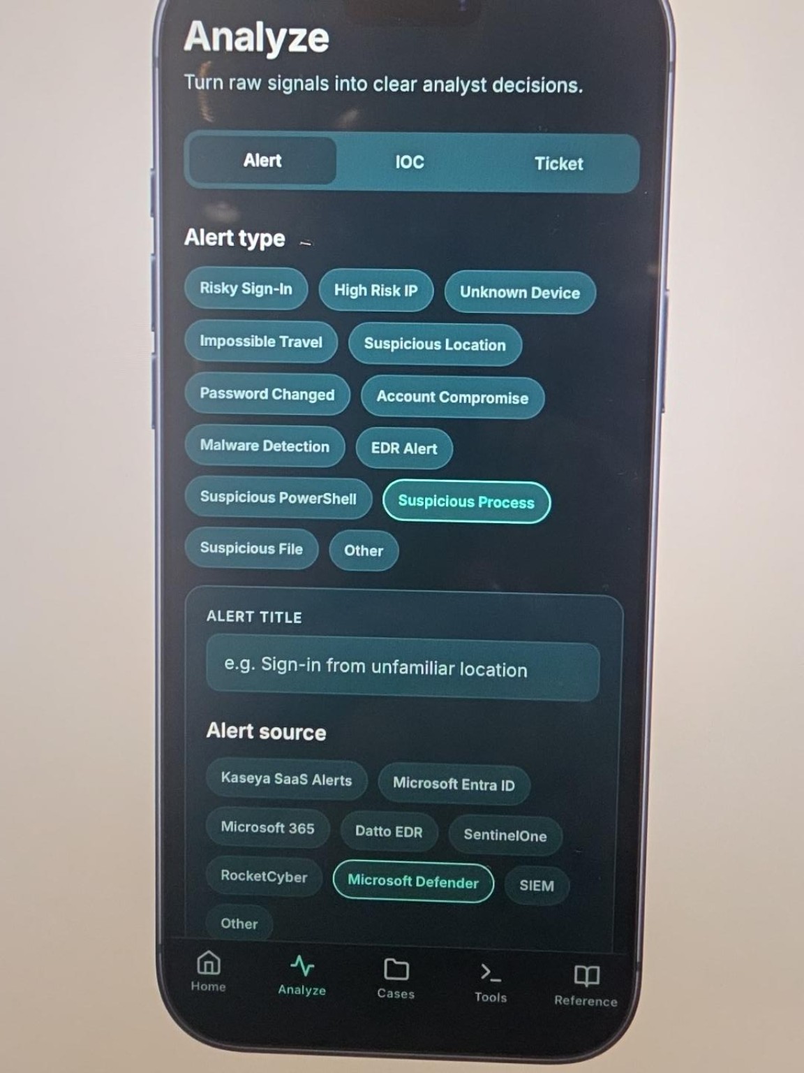 Security Analyst Toolkit Analyze screen